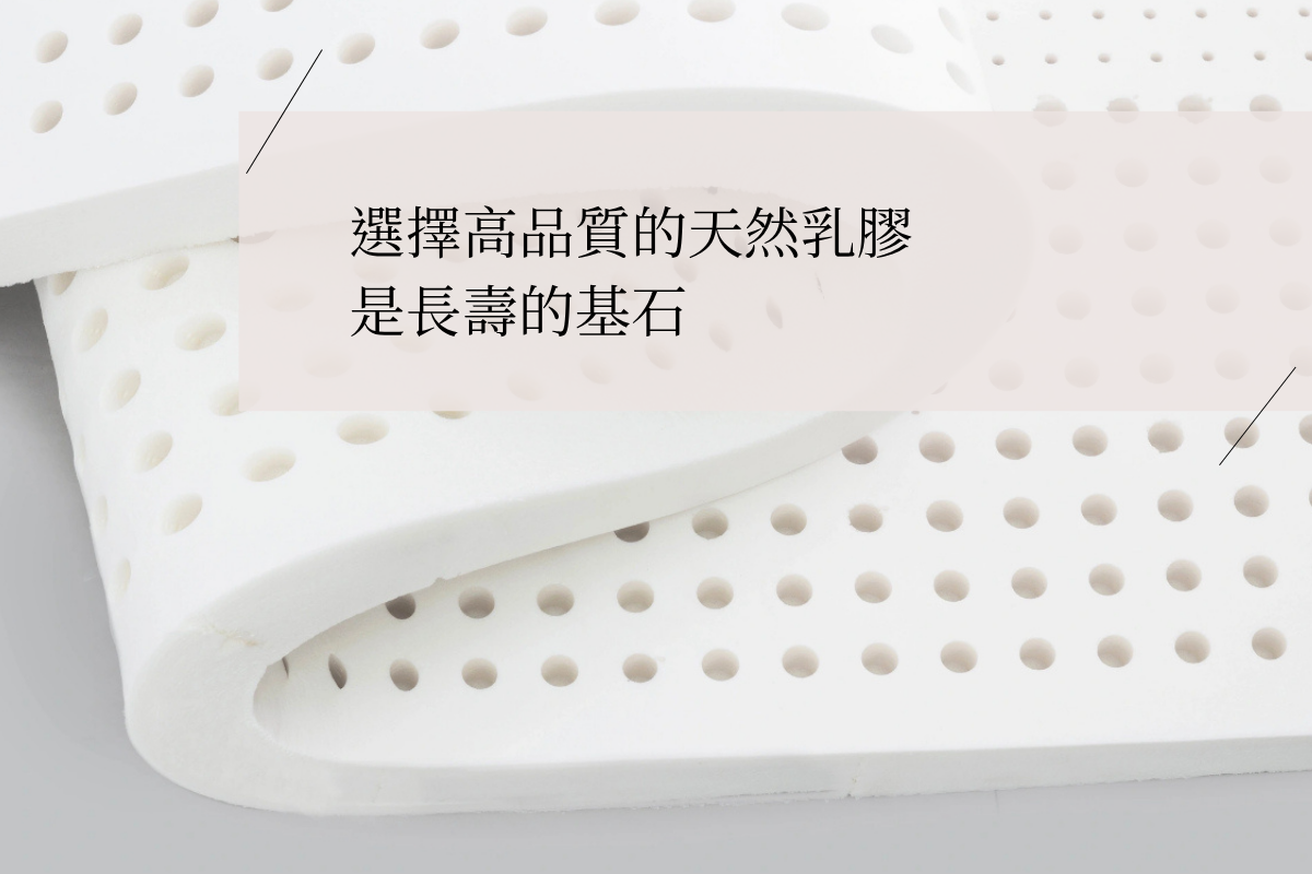 Rolled natural latex mattress topper with ventilation holes, representing breathability, quality materials, and the long lifespan of well-maintained latex beds.